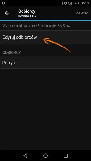 Edycja listy odbiorców powiadomownia w Garmin Connect