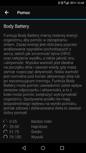 Interpretacja wykresu Body Battery