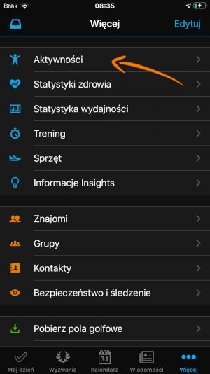 Zakładka Aktywności w Garmin Connect