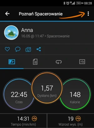 Lokalizacja opcji skrócenia aktywności w Garmin Connect