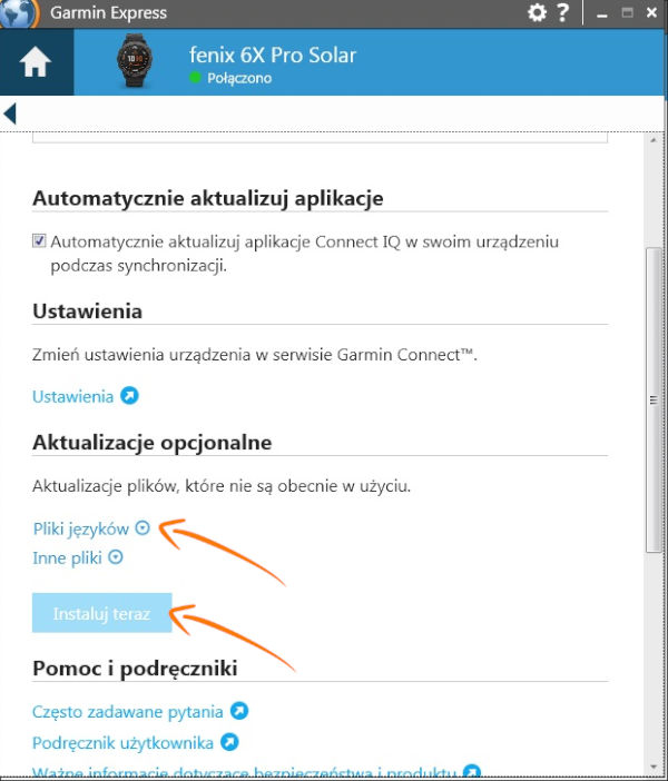 Instalacja języka Polskiego w Garmin Express