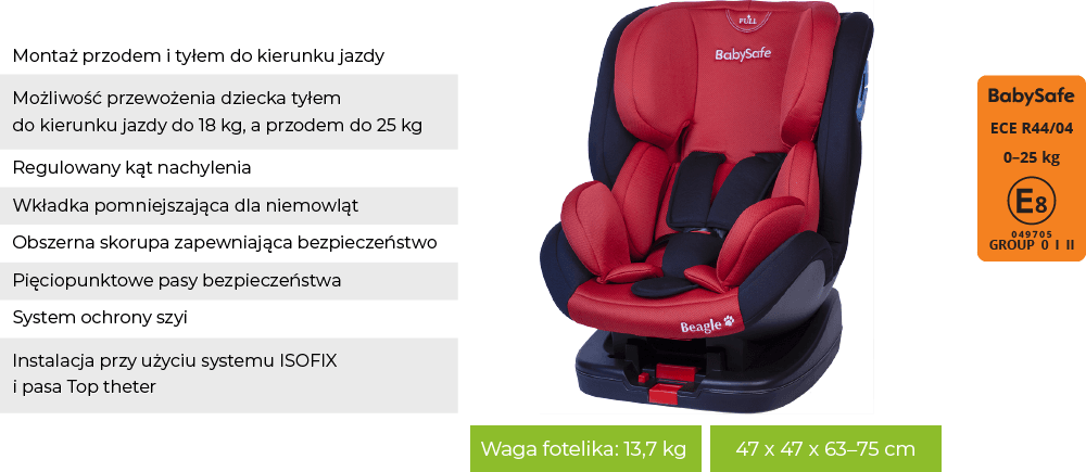 Zaleta BabySafe Beagle 0-25 kg
