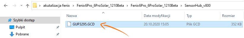 Lokalizacja pliku gupXXXX.gcd w folderze Sensor Hub_v***