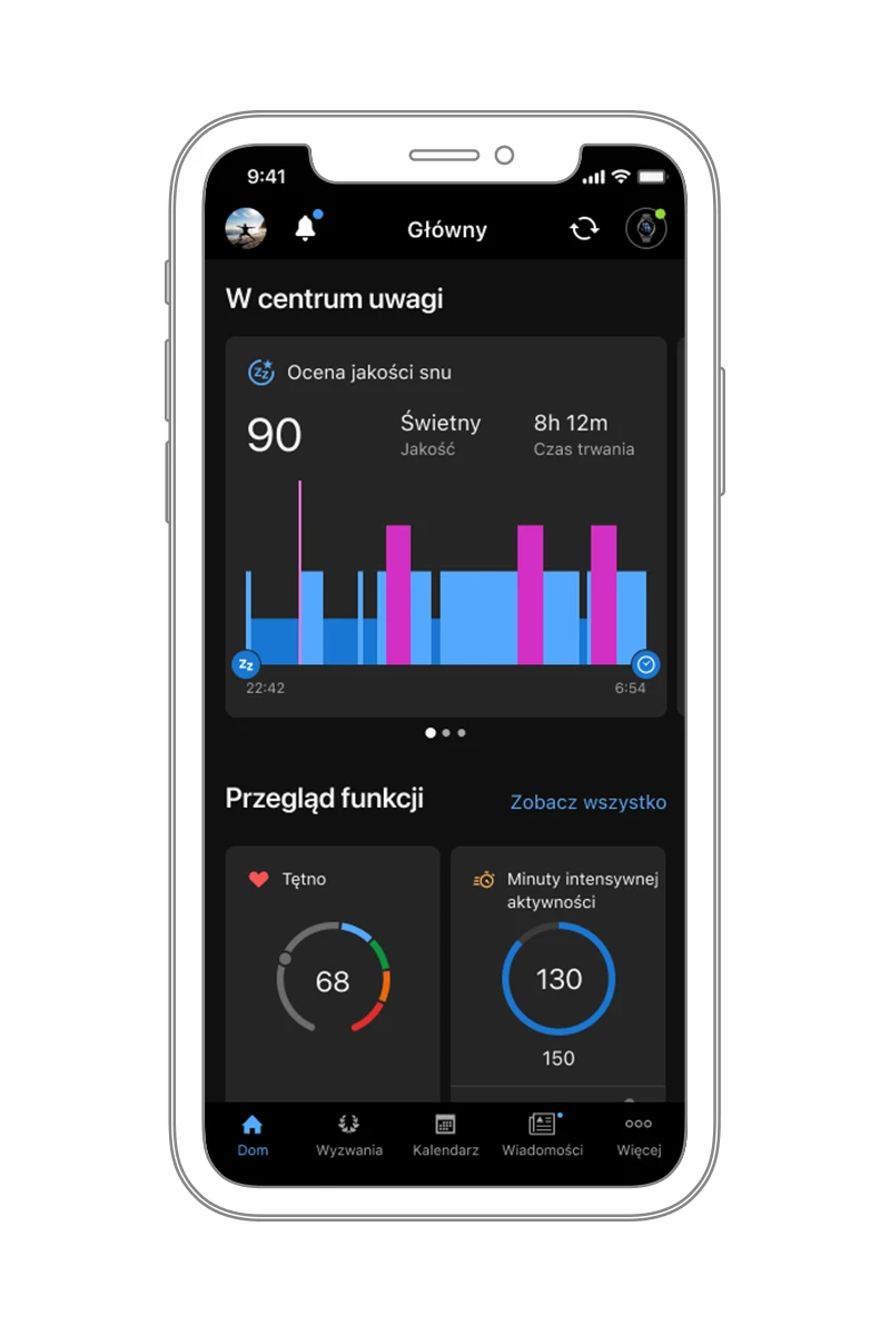 Garmin Index sleep monitor cecha