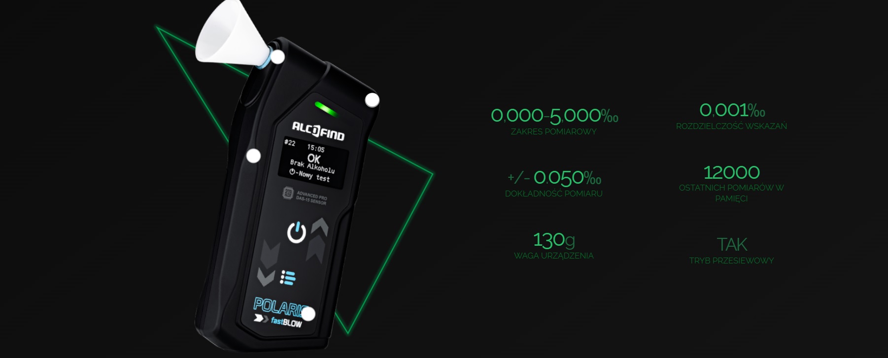 Funkcja Alkomat AlcoFind Polaris FastBlow + przesiewowy