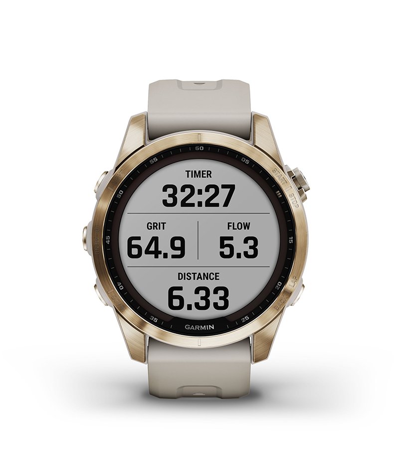 Cechy Garmin Fenix 7s Sapphire Solar Ciemnobrązowy tytan z szarym paskiem [010-02539-29]