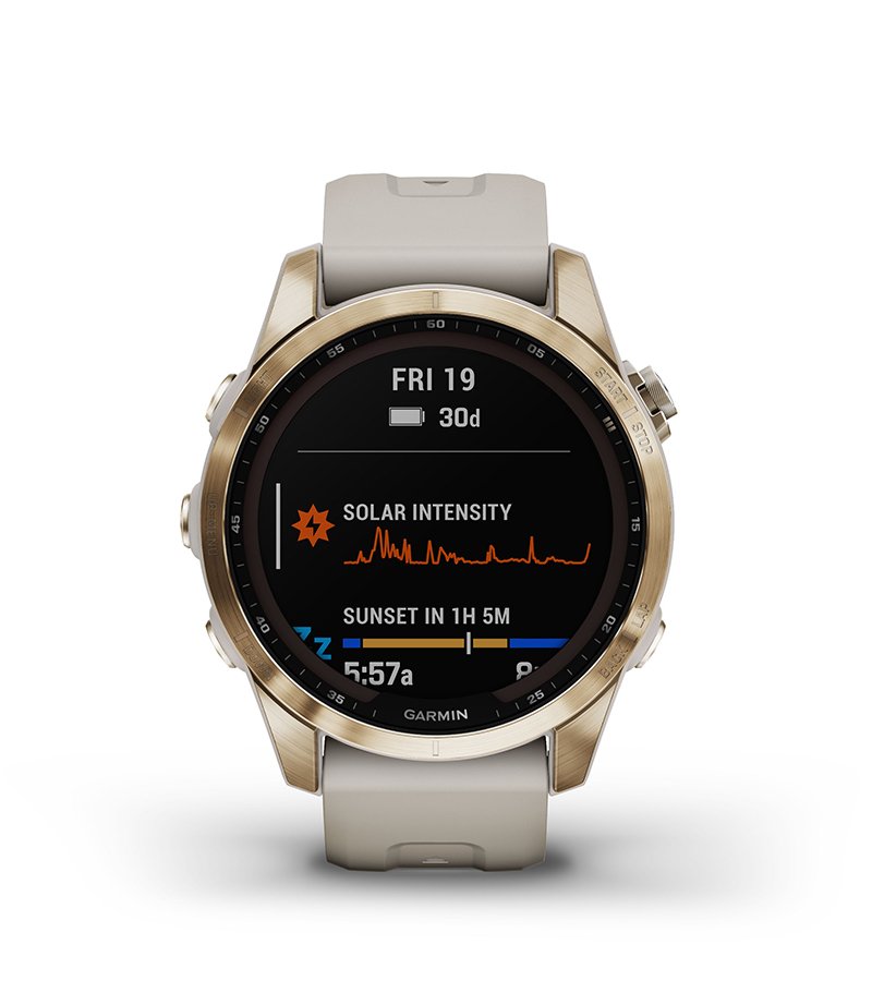 Zaleta Garmin Fenix 7s Sapphire Solar Tytanowo-szary z powłoką węglową (DLC) i z czarnym paskiem [010-02539-25]