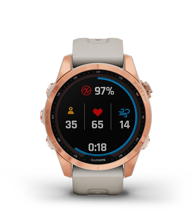 Cechy Garmin Fenix 7s Solar Niebieskoszary z czarnym paskiem [010-02539-13]