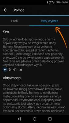 Informacje na temat wykresu Body Battery