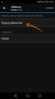 Edycja listy odbiorców powiadomownia w Garmin Connect