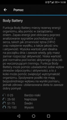 Interpretacja wykresu Body Battery