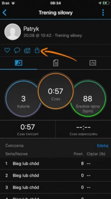 Opcja Udostępnij w Garmin Connect
