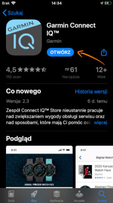Pobieranie apliakcji Garmin Connect IQ