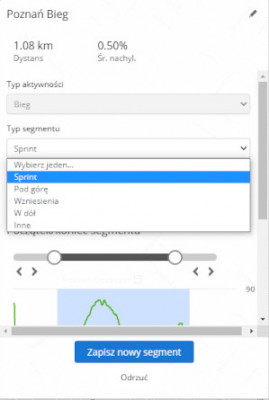 Wybór segmentu treningu w Garmin Connect