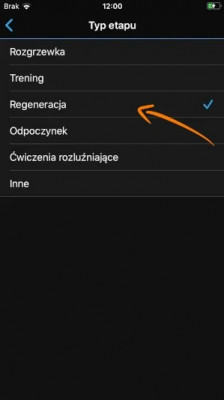 Wybór typu etapu treningu w aplikacji Garmin Connect