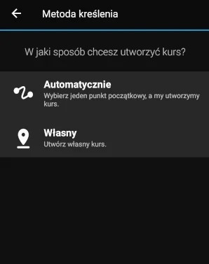 Wybór metory określania kursu w Garmin Connect