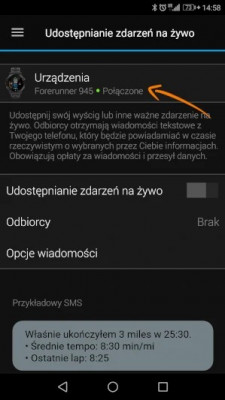 Wybór urządzenia w aplikacji Garmin Connect