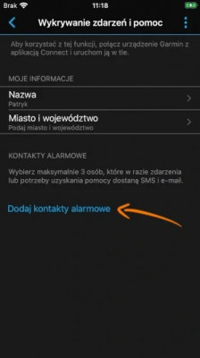 Dodawanie kontaktów alarmowych w Garmin Connect