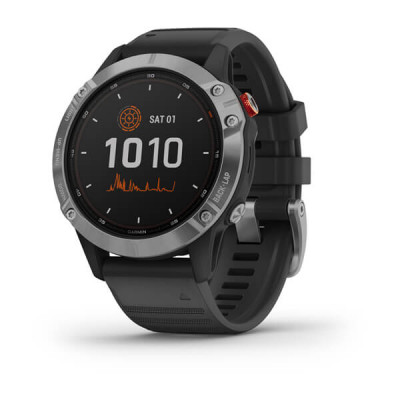 Garmin Fenix 6 Solar Srebrny z czarnym paskiem [010-02410-00]