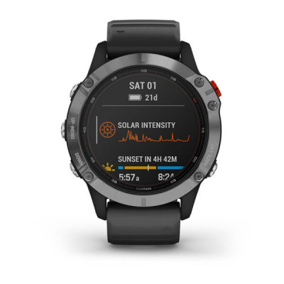 Garmin Fenix 6 Solar Srebrny z czarnym paskiem [010-02410-00]