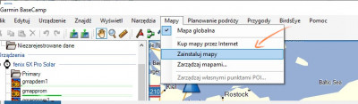 Opcja Mapy w Garmin BazeCamp