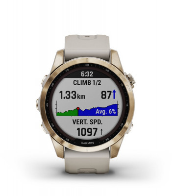 Funkcja Garmin Fenix 7s Sapphire Solar Ciemnobrązowy tytan z szarym paskiem [010-02539-29]